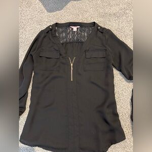 Candie's Black Blouse with Lace Detail